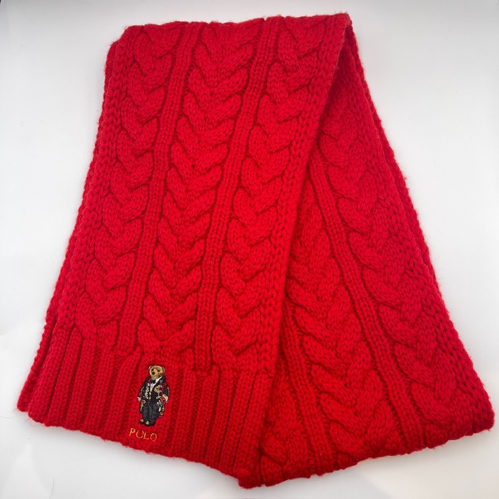 Polo Ralph Lauren Red Cable-knit Polo Bear Scarf